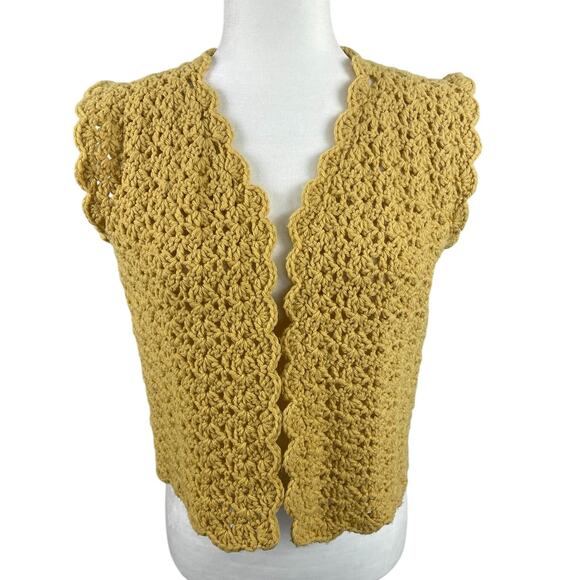Handmade Jackets & Blazers - Vintage Open Knit Cardigan Vest Boho Cottage Core Festival Handmade Size S/M